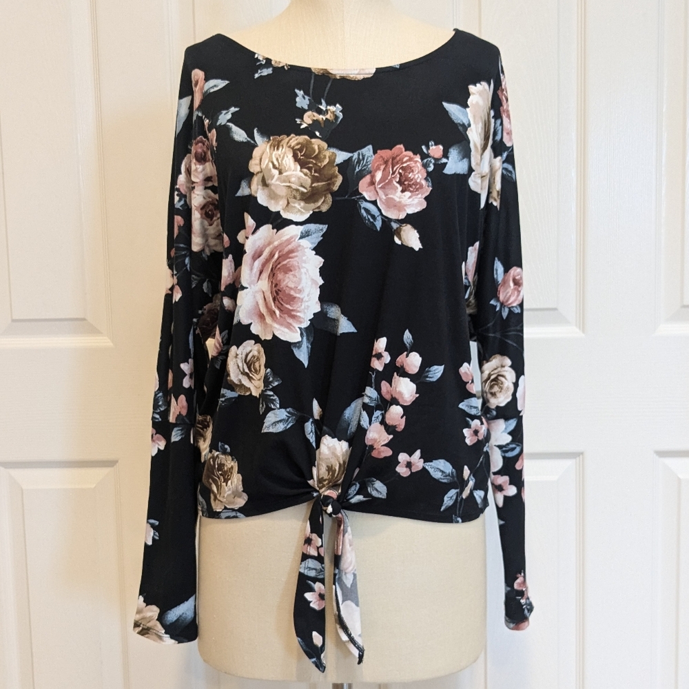 IZ Byer Women's Formal Floral Blouse Tie Front M